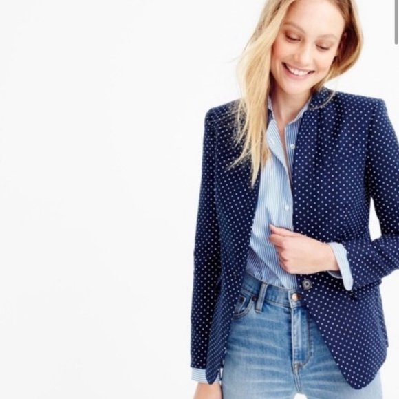 j.crew | schoolboy blazer navy indigo polka dot preppy 0 - Picture 1 of 10